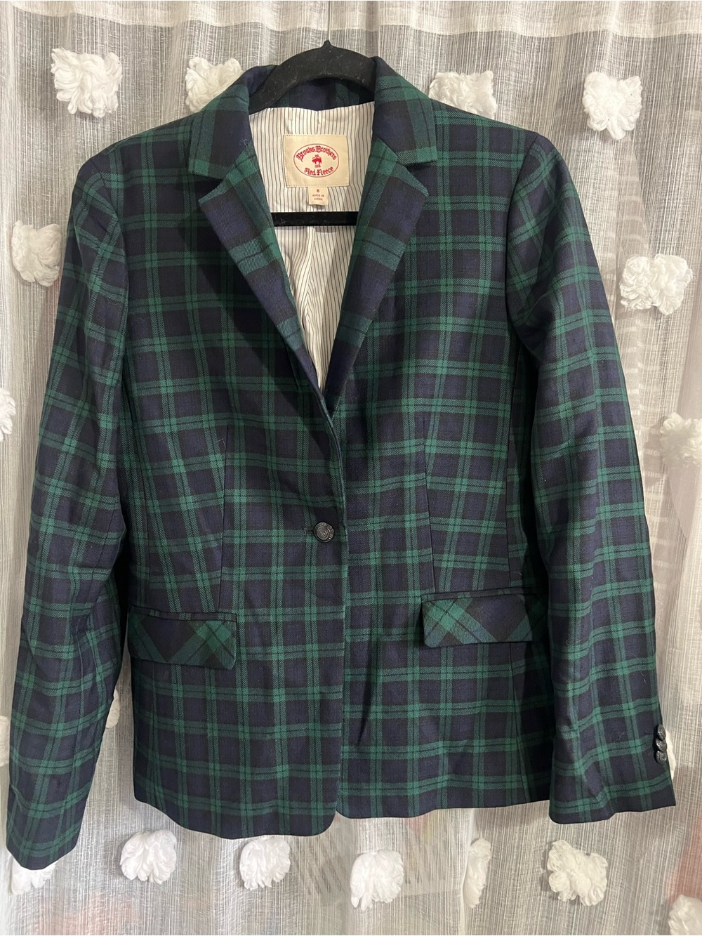 Brooks Brothers Red Fleece Classic Green & Navy Plaid Women's Blazer